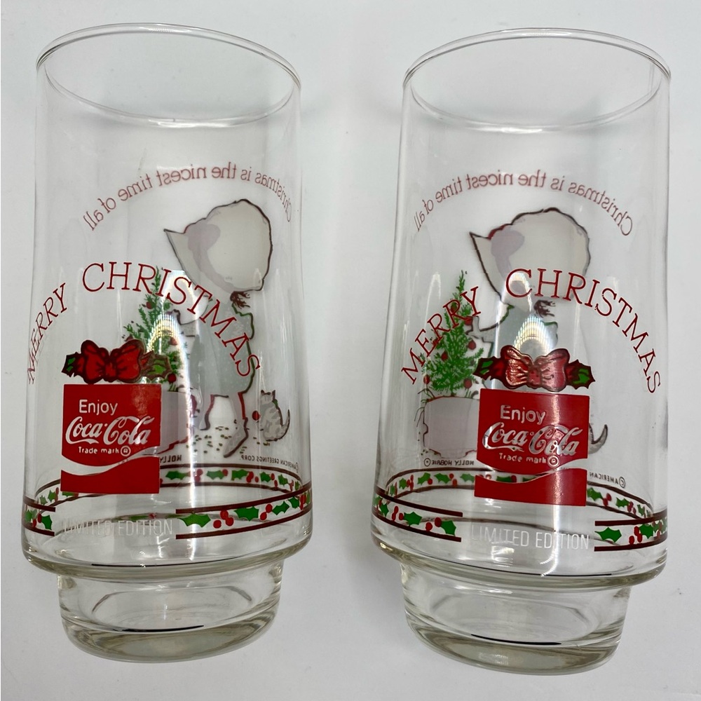 Holly Hobbie Coca-Cola Christmas Glasses Vintage - Picture 9 of 13